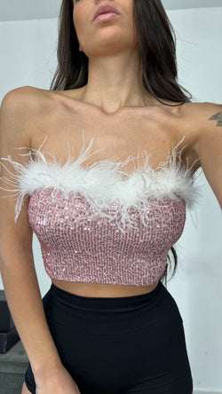 Top paillettes e piume - 3 colori