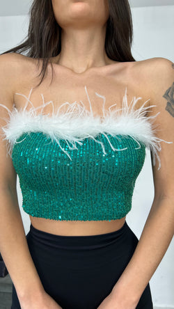 Top paillettes e piume - 3 colori