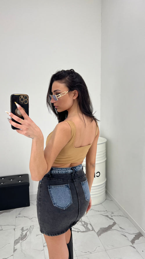 Gonna in jeans bicolor con shorts cucito