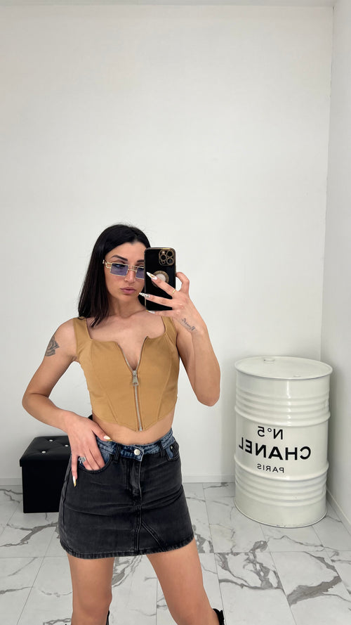 Gonna in jeans bicolor con shorts cucito