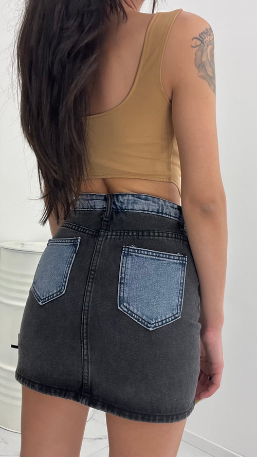 Gonna in jeans bicolor con shorts cucito