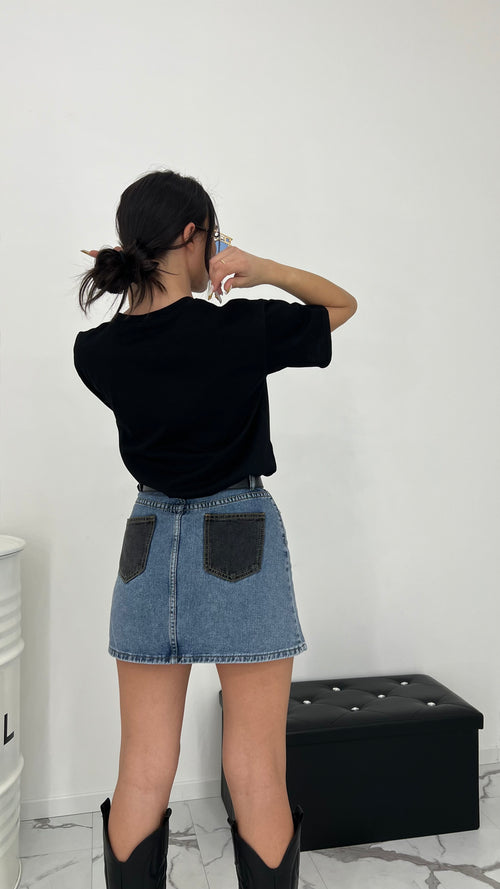 Gonna in jeans bicolor con shorts cucito