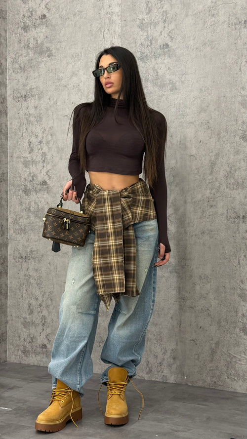 Jeans Baloon Blouse Brown