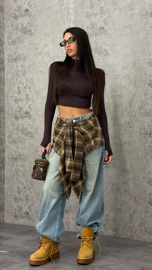 Jeans Baloon Blouse Brown