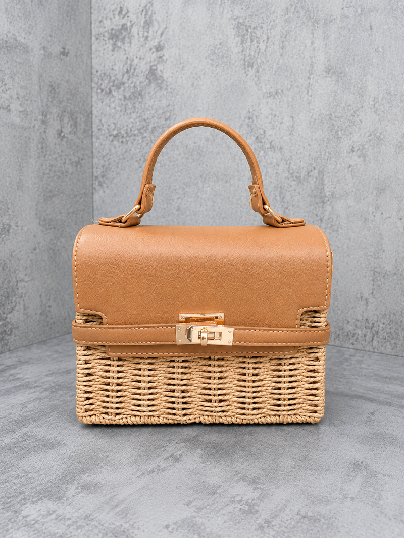 Borsa Lucchetto Paglia Marrone