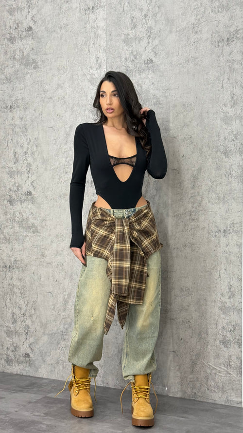 Jeans Baloon Blouse Brown