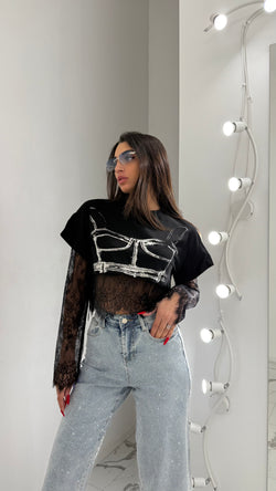 Maglia crop con pizzo