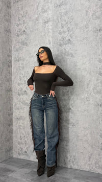 Jeans Brown Fringes - 1